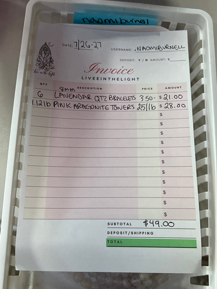 @naomiburnell Wholesale Live Sale Invoice