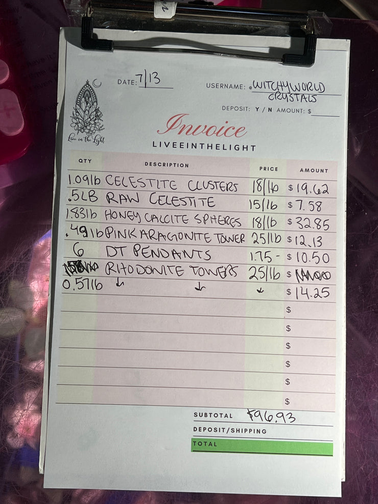 @witchyworldcrystals Wholesale Live Invoice