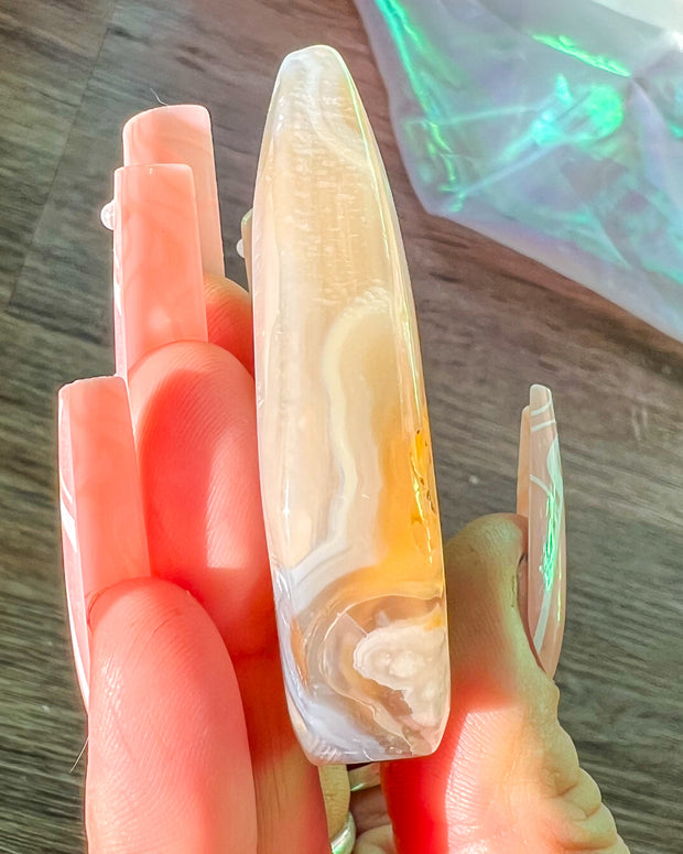 Flower Agate Freeform #18 | Druzy Crystal Self Standing Flame Home Decor
