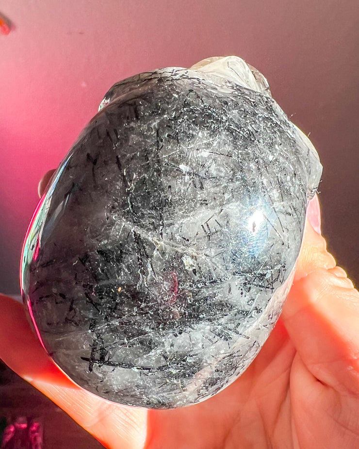 Sparkly Gemmy Black Tourmaline Smokey Quartz | Tourmalinated Rutile | Skull - Statement Crystal