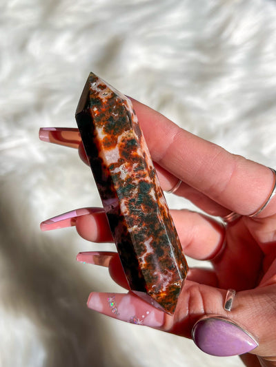 Carnelian Moss Agate Double Terminated Point #11