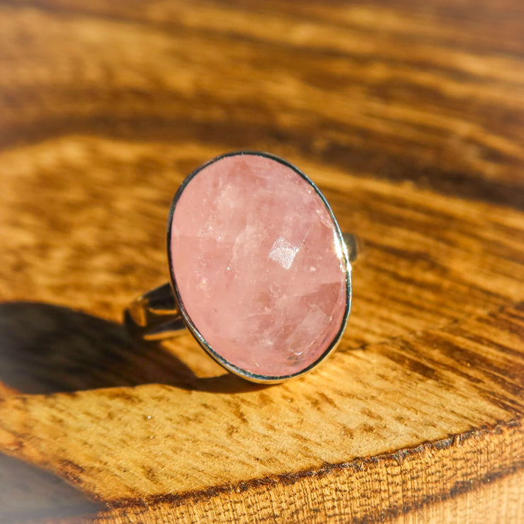 Large Faceted Morganite 925 Sterling Silver Ring SIZE 10 | One-of-a-Kind Unique Jewelry