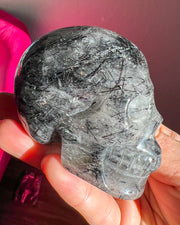 Sparkly Gemmy Black Tourmaline Quartz | Tourmalinated Rutile | Skull - Statement Crystal