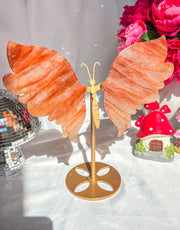 XL Fire Quartz Butterfly Wings on Gold Stand Statement Statue