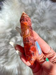 Carnelian Moss Agate Druzy Double Terminated Point #3