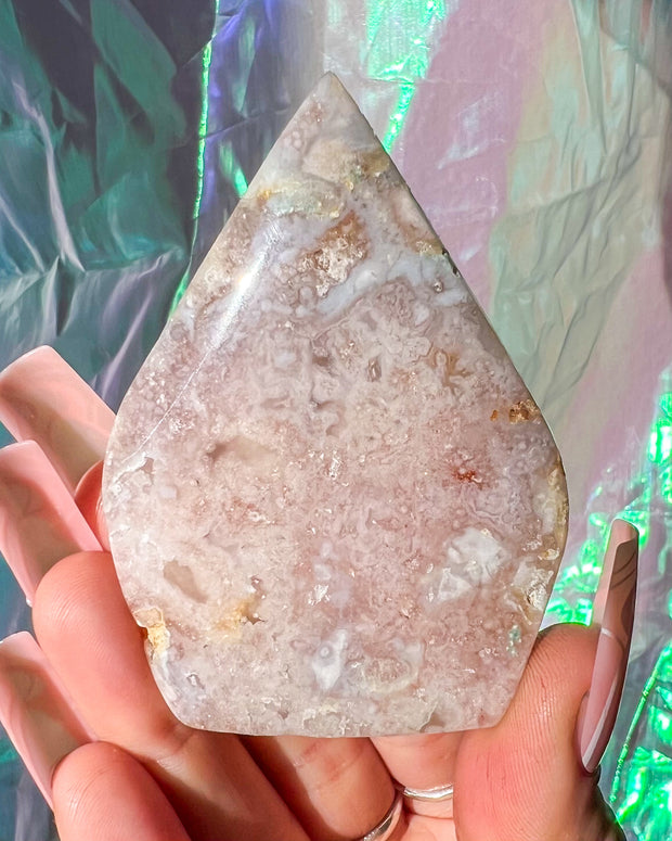 Flower Agate Freeform #8 | Druzy Crystal Self Standing Flame Home Decor
