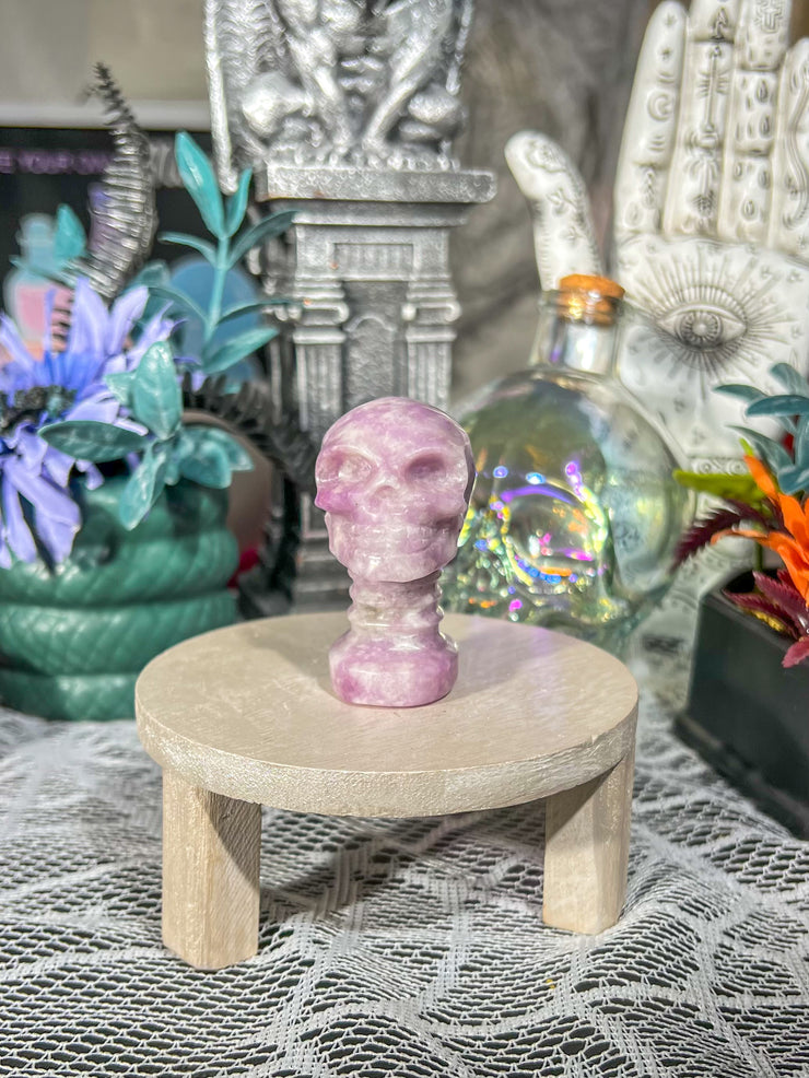 Lepidolite Skull w/ Neck on Stand