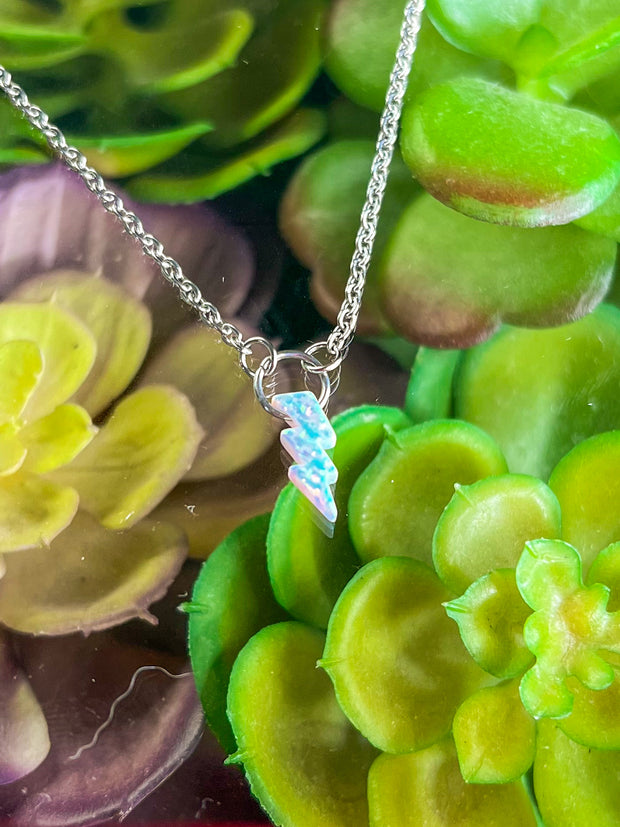 White Lab-Opal Lightning Bolt Choker Necklace