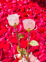Rose Fire Quartz Crystal Rose w/ Gold Stem
