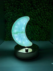 Green Fluorite Crescent Moon Lamp {Gold} #2