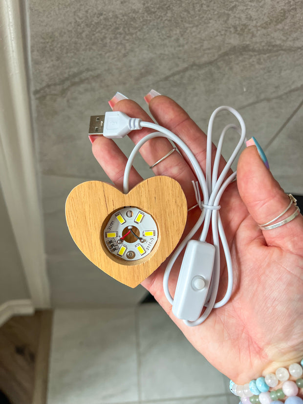 Crystal Light USB Wooden Base - Heart