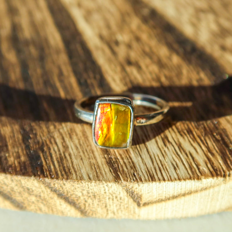 Flashy Ammolite Fossil 925 Sterling Silver Rectangle Ring SIZE 7 | One-of-a-Kind Unique Jewelry