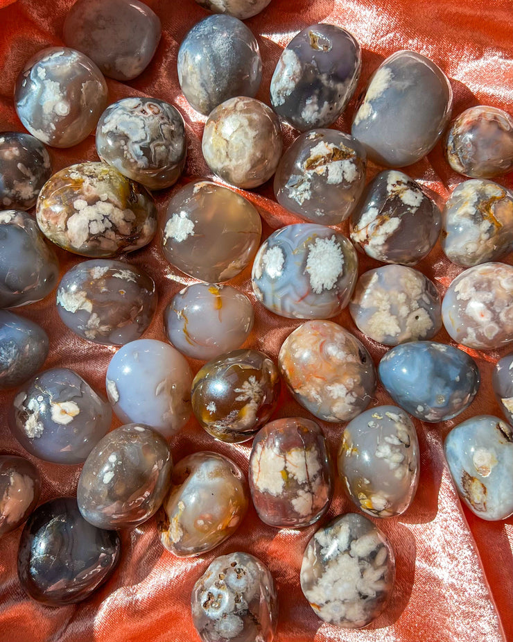 Black Flower Agate Tumbled Stone | Crystal Druzy Banded Tumbles Gift Cute Pocket Gemstone Rare