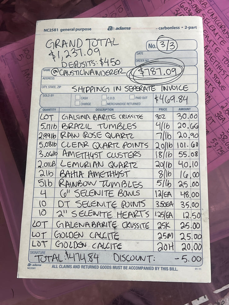 @causticwanderer Wholesale Live Sale Invoice