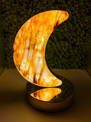 Large Golden Healer Quartz Crescent Moon Lamp {Gold}