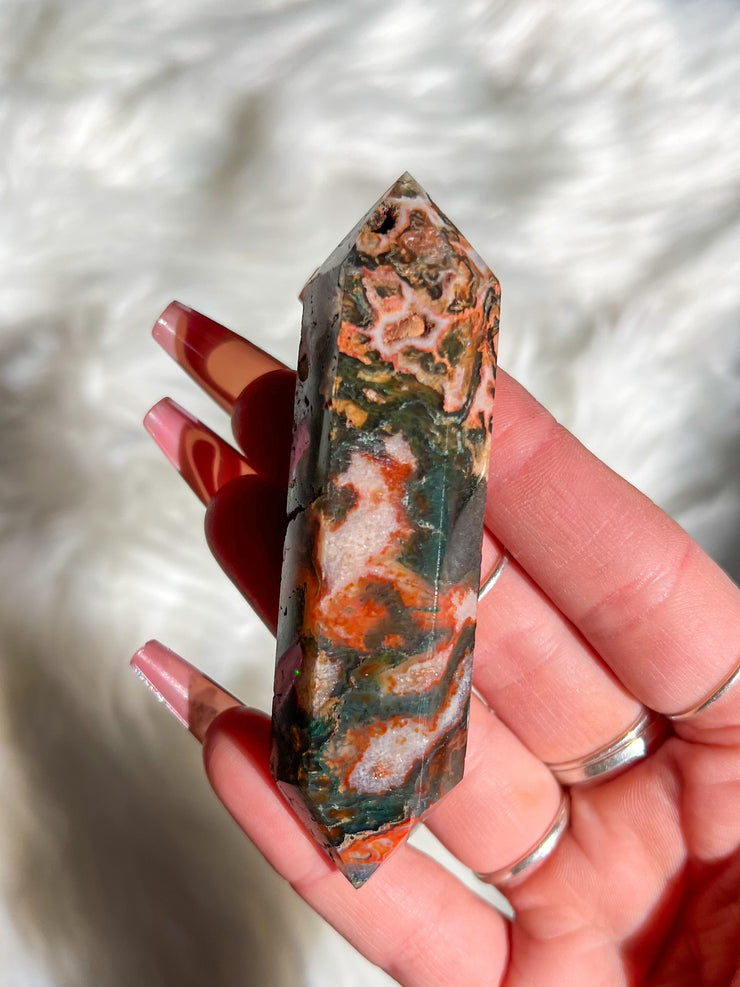 Carnelian Moss Agate Double Terminated Point #10