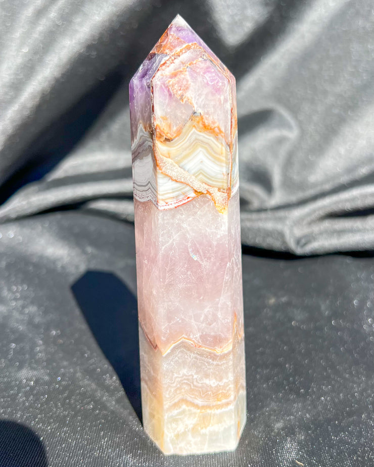 Purple Amethyst x Crazy Lace Agate Tower #7 | Sparkly Rainbow Crystal Self Standing Obelisk Home Decor Divine Energy