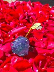 Rainbow Fluorite Crystal Rose w/ Gold Stem