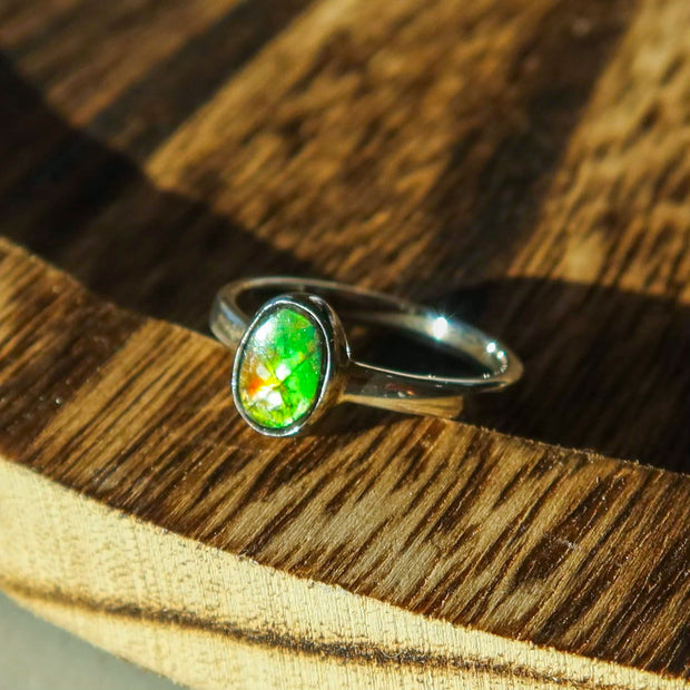 Flashy Ammolite Fossil 925 Sterling Silver Oval Ring SIZE 6 | One-of-a-Kind Unique Jewelry