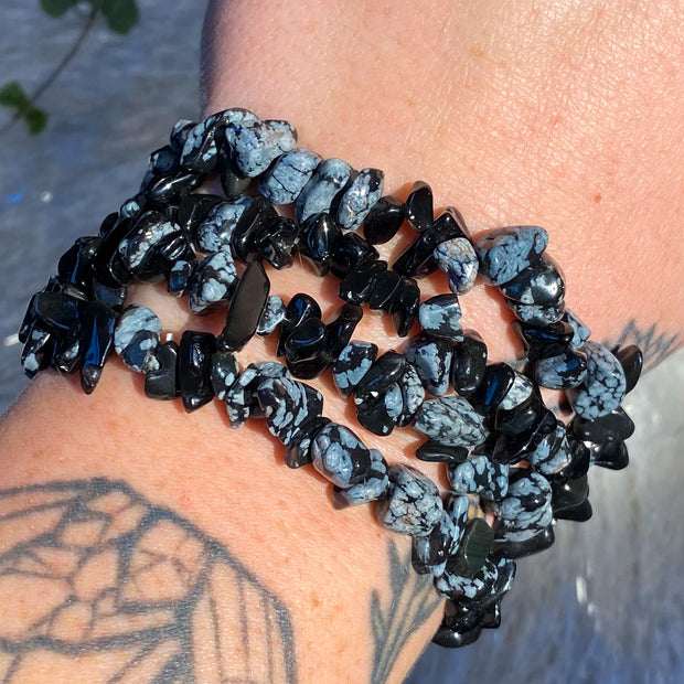 Snowflake Obsidian Chip Bracelet