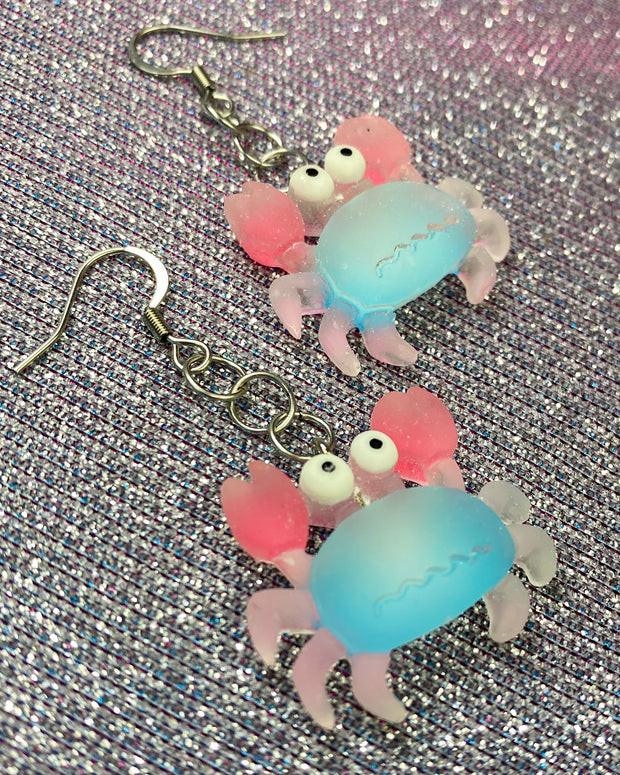 Blue & Pink Crab Earrings