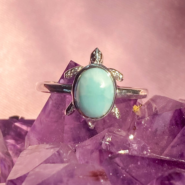 Larimar Sea Turtle 925 Sterling Silver Ring | Unique Jewelry