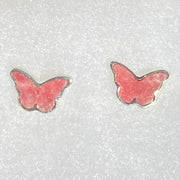 Thulite Butterfly Sterling Silver Stud Earrings (Pair)