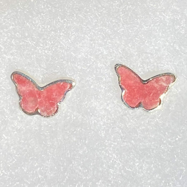 Thulite Butterfly Sterling Silver Stud Earrings (Pair)