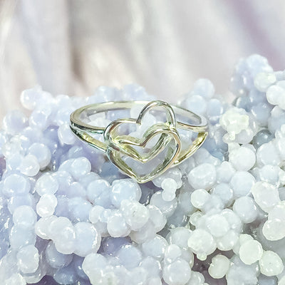 Double Interlocking Heart 925 Sterling Silver Stackable Ring