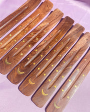 Star & Moon Wooden Incense Holder