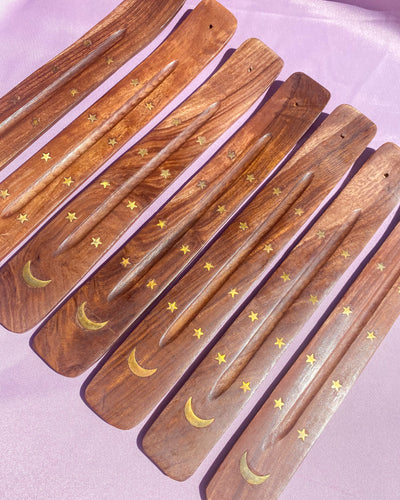Star & Moon Wooden Incense Holder