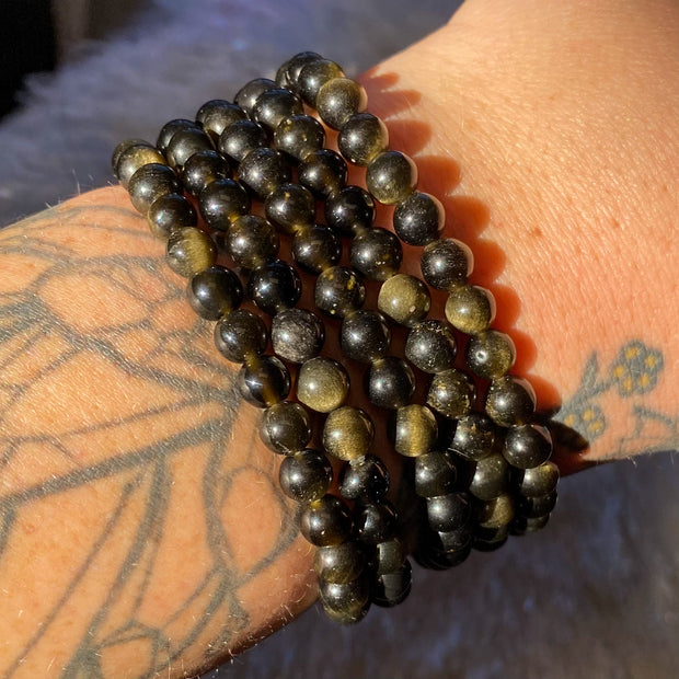 Golden Sheen Obsidian Bracelet {6mm}