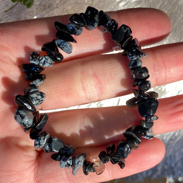 Snowflake Obsidian Chip Bracelet