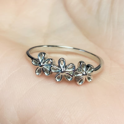 Triple Flower 925 Sterling Silver Stackable Ring