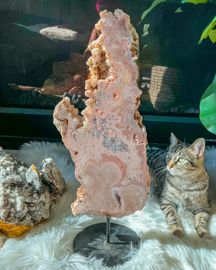 XXXL Collectors Specimen Druzy Pink Amethyst Slab On Stand Specimen