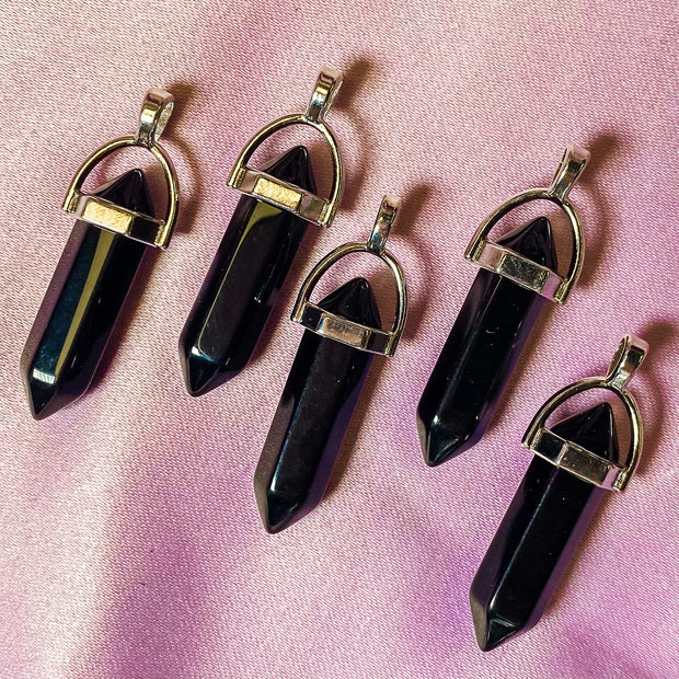 Obsidian Double Terminated Pointed Silver Pendant