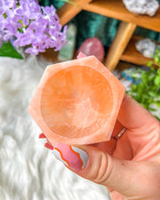 Peach Satin Spar {Selenite} Hexagon Bowl ~3 inches