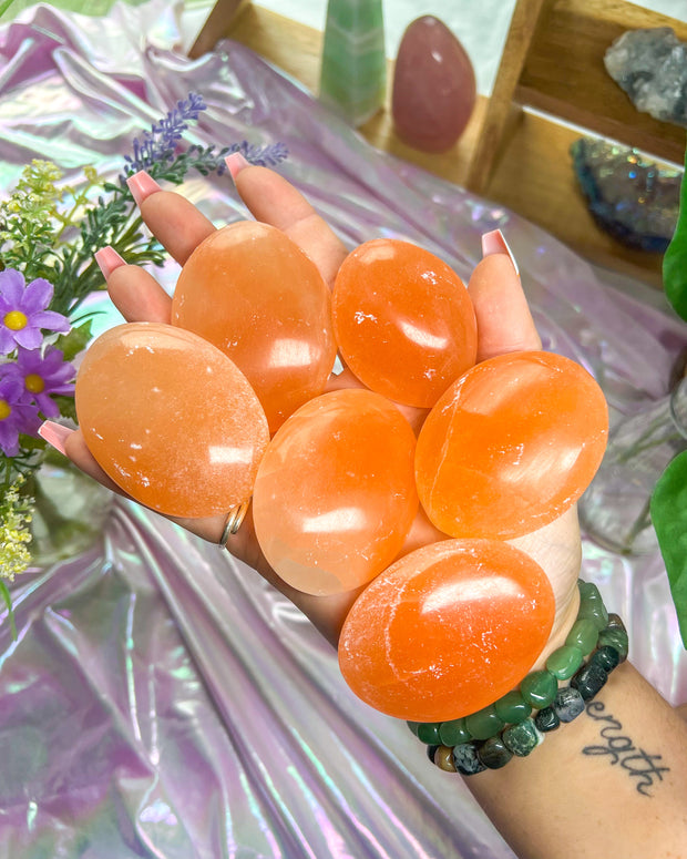 Peach Satin Spar {Selenite} Palm Stone