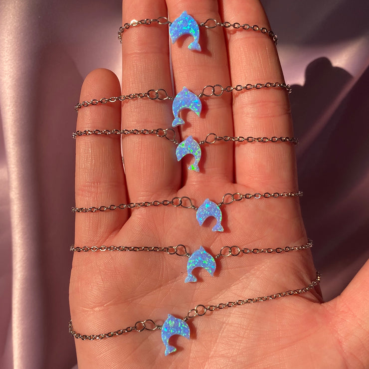 Blue Lab-Opal Dolphin Choker Necklace