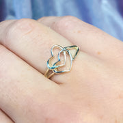Double Interlocking Heart 925 Sterling Silver Stackable Ring