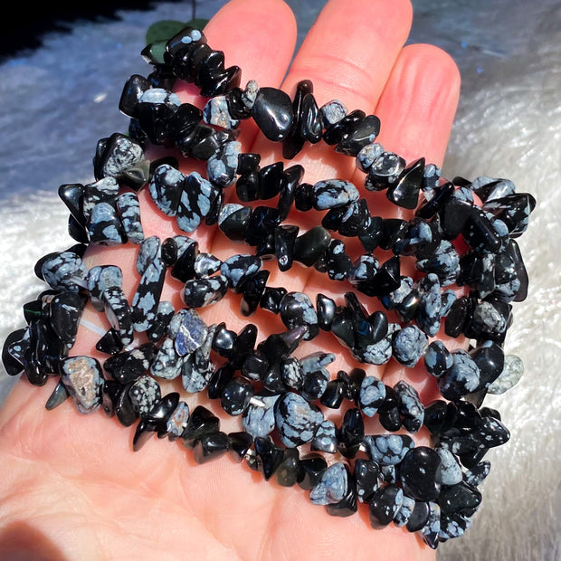 Snowflake Obsidian Chip Bracelet