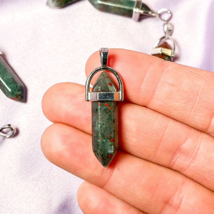 African Bloodstone Double Terminated Pointed Silver Pendant