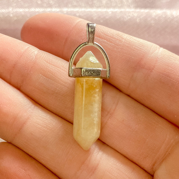 Yellow Aventurine Double Terminated Pointed Silver Pendant