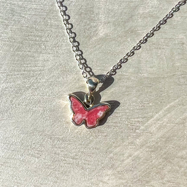 Thulite Butterfly Necklace | .925 Sterling Silver