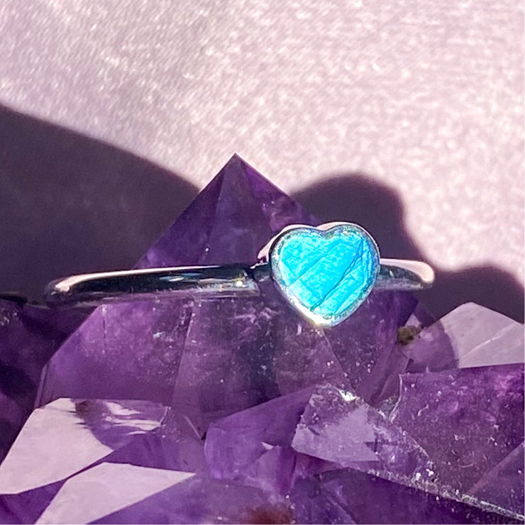 Labradorite Heart  925 Sterling Silver Ring | Unique Jewelry