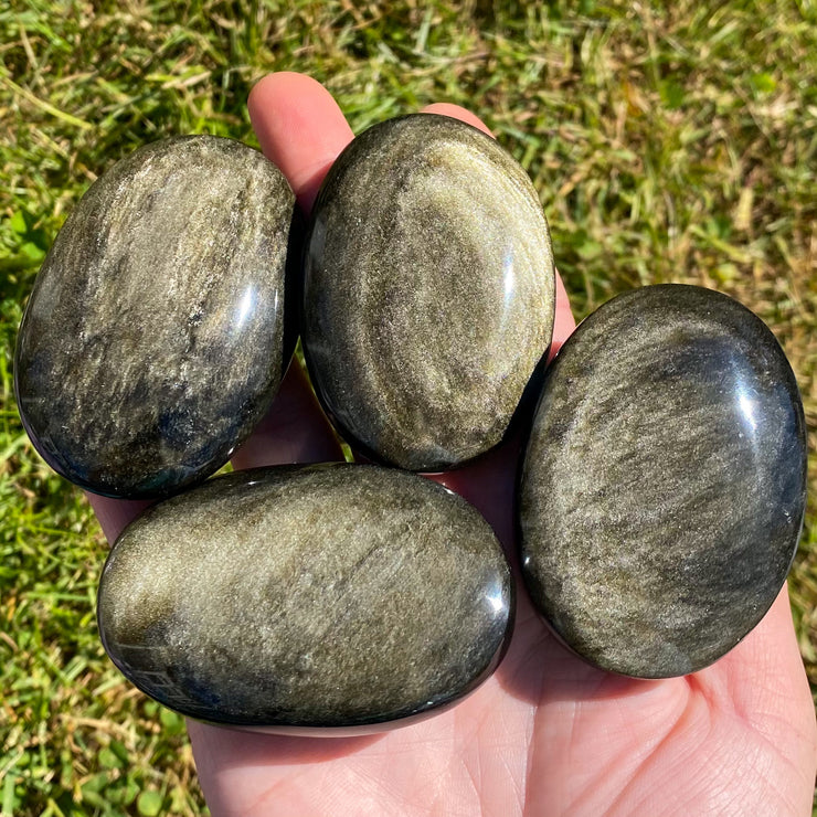 Golden Sheen Obsidian Palm Stones (Double Sided Flash)