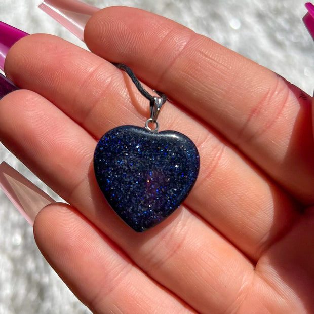 Blue Goldstone Heart Pendant Necklace