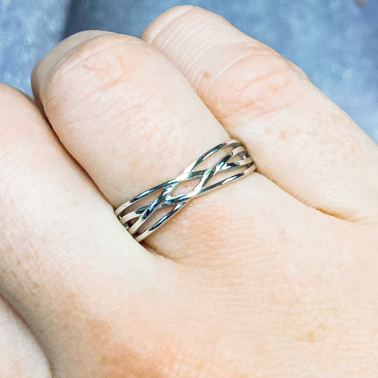 Interlocking Band Weave 925 Sterling Silver Stackable Ring