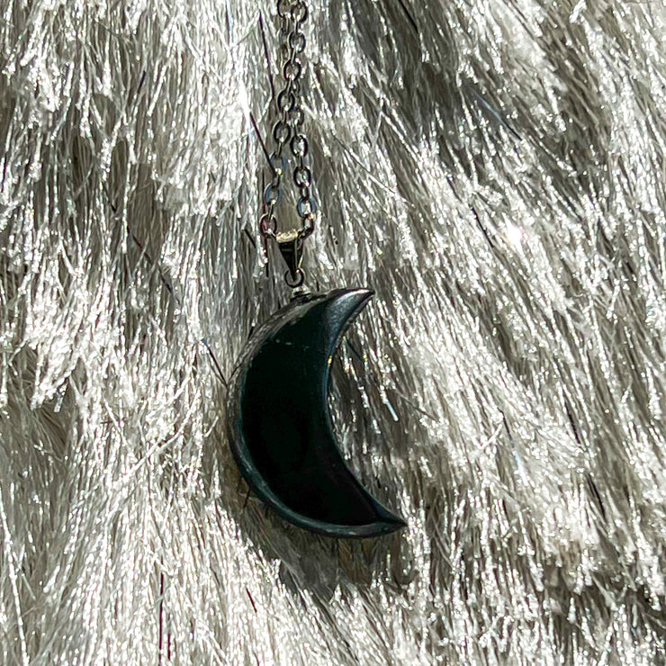 Shungite Crescent Moon Pendant Necklace