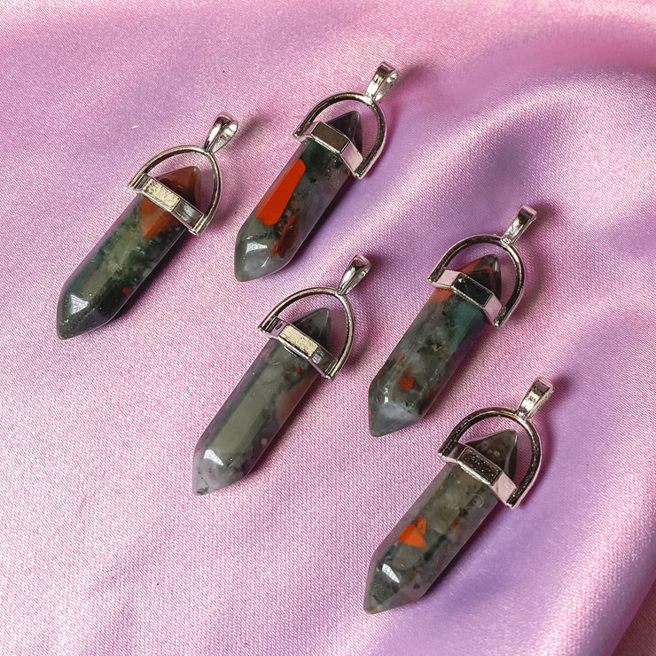 African Bloodstone Double Terminated Pointed Silver Pendant
